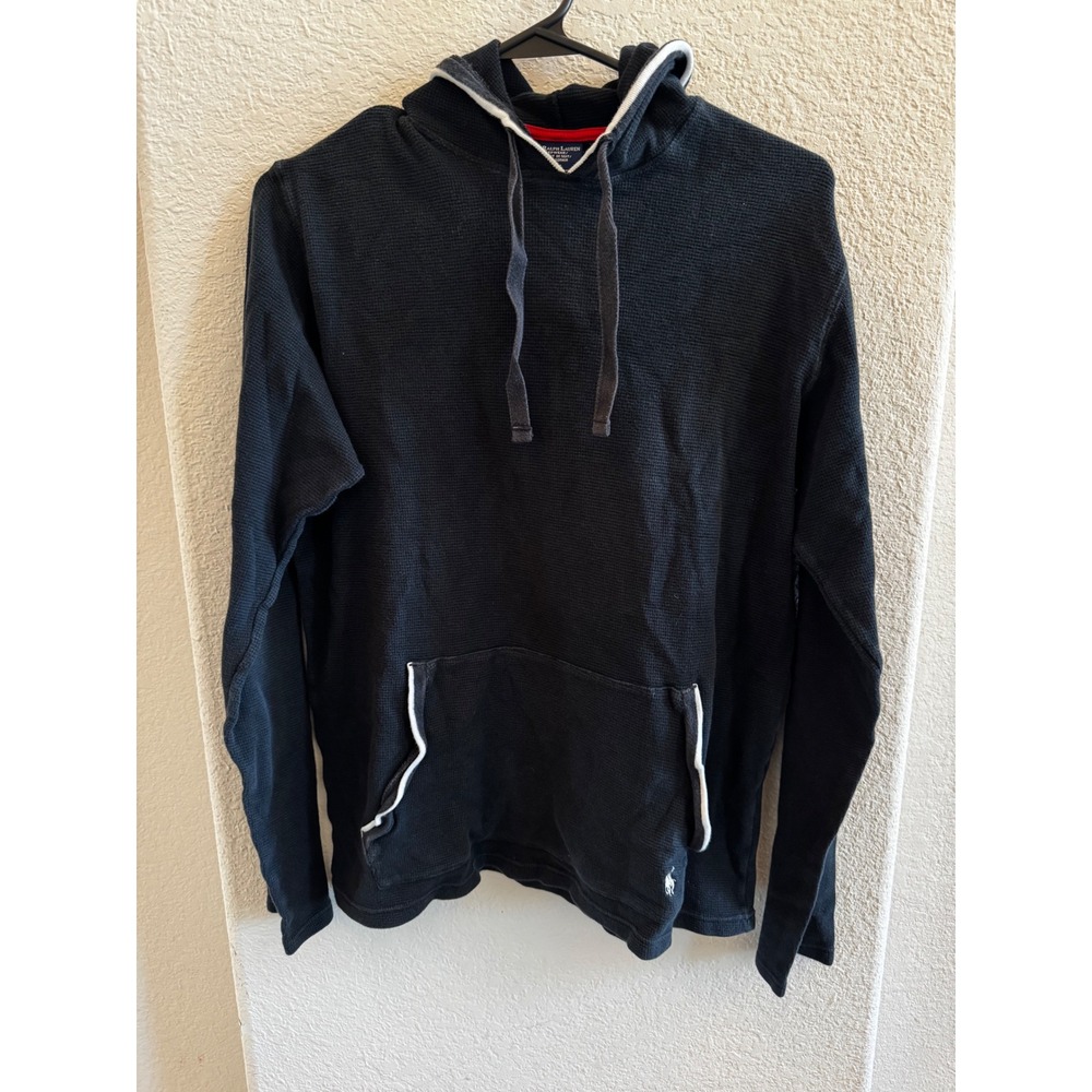 Polo Ralph Lauren Sleepwear Mens Medium Black Waffle Knit Thermal Hoodie T-115